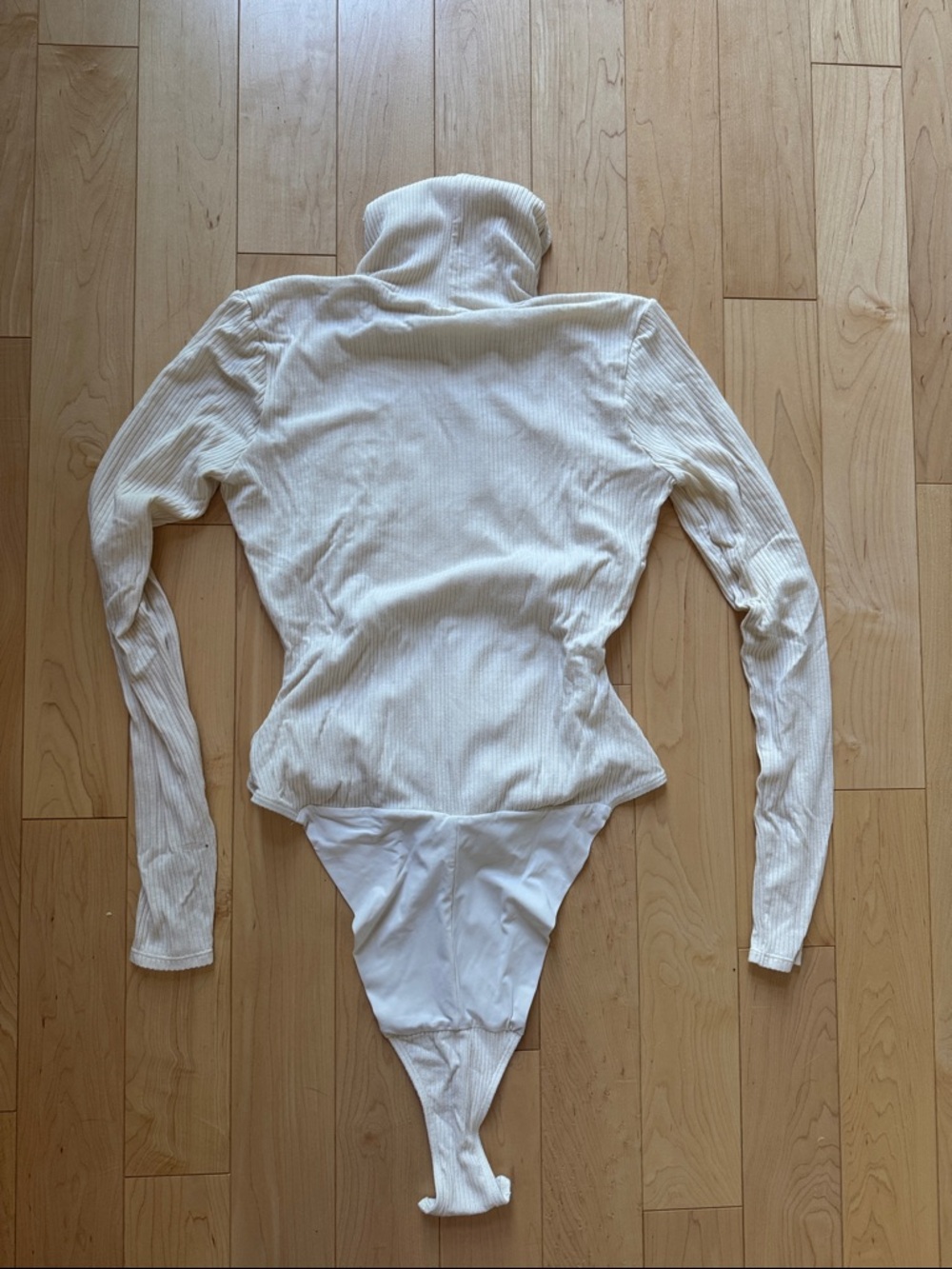 Cream White Ribbed Turtleneck Long-Sleeve Bodysuit